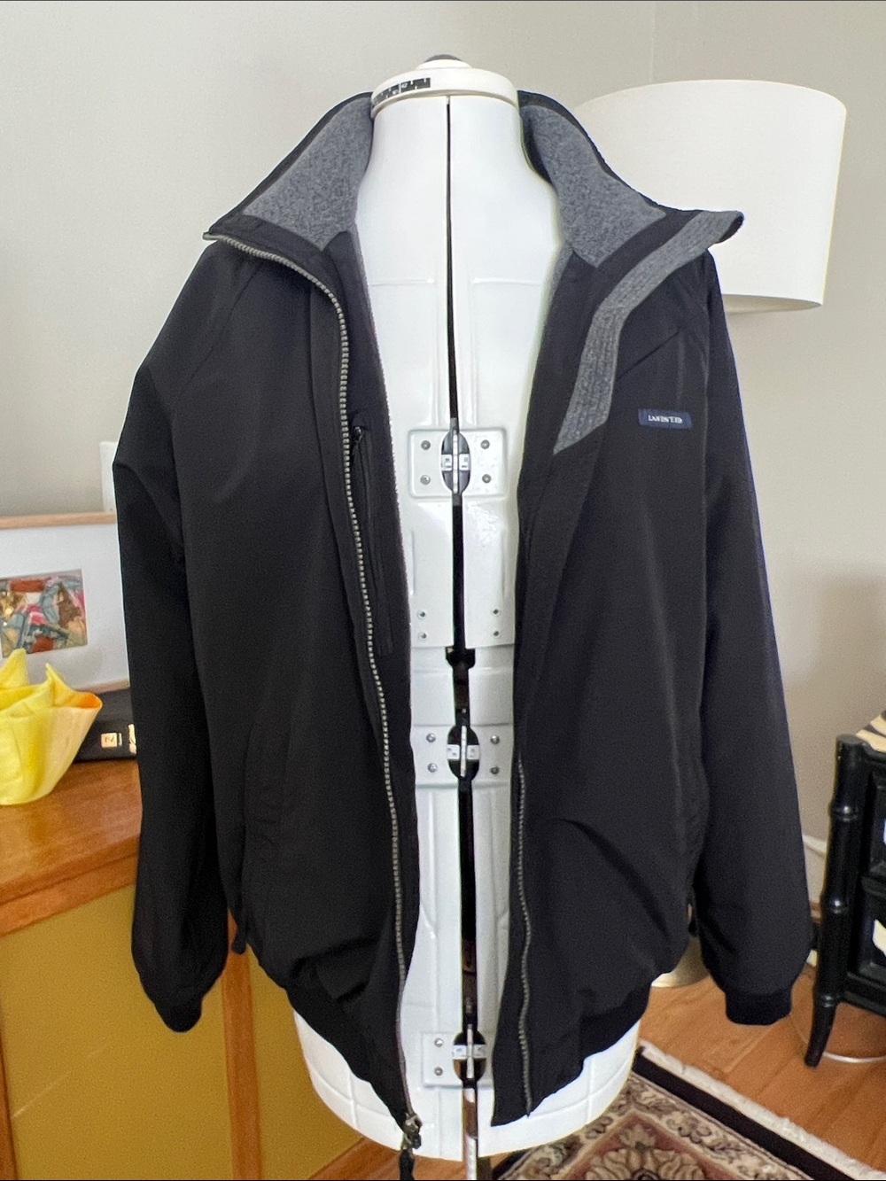 Lands' End Black Bomber Jacket with Gray Interior Trim